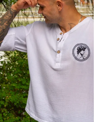 Herrenhemd aus Baumwolle mit Stickerei im Boho-Stil, Modell David