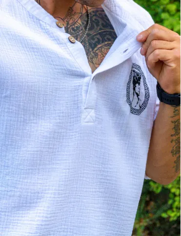 Men's cotton shirt with boho style embroidery, model David