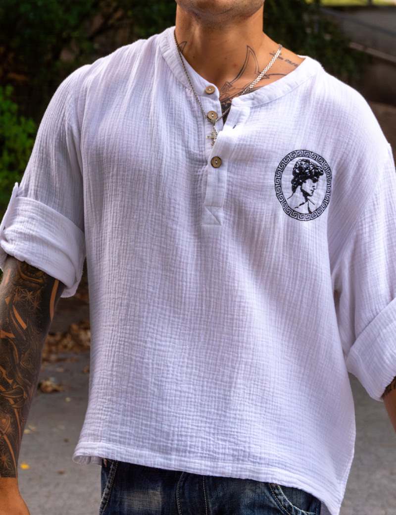 Herrenhemd aus Baumwolle mit Stickerei im Boho-Stil, Modell David