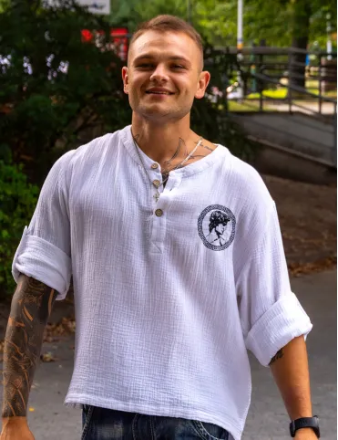 Herrenhemd aus Baumwolle mit Stickerei im Boho-Stil, Modell David