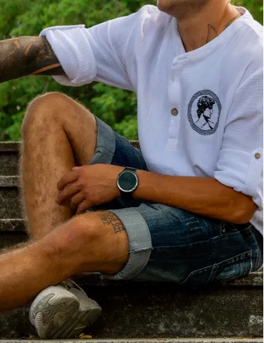 Herrenhemd aus Baumwolle mit Stickerei im Boho-Stil, Modell David