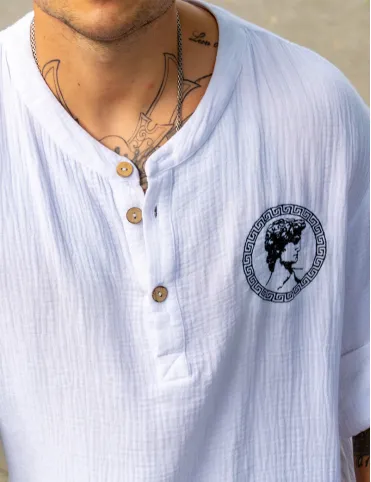 Herrenhemd aus Baumwolle mit Stickerei im Boho-Stil, Modell David