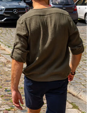 Men's T-shirt with embroidery of the Scandinavian symbol Valknut in Viking style, model Bjorn