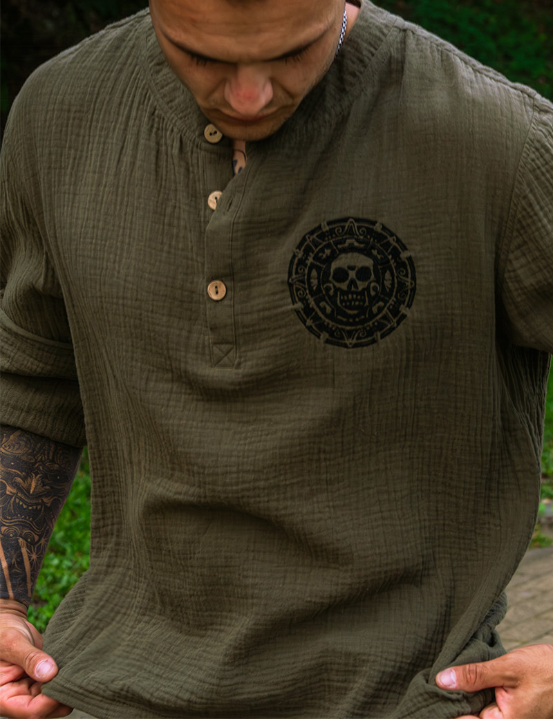 Men's shirt made of soft muslin cotton with Aztec Gold embroidery