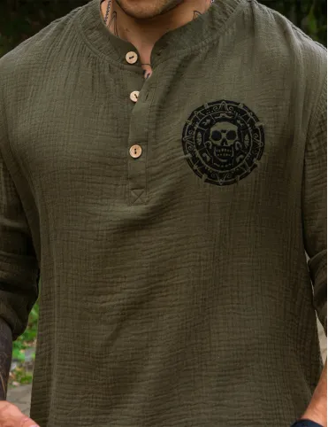 Men's shirt made of soft muslin cotton with Aztec Gold embroidery