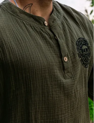 Men's shirt made of soft muslin cotton with Aztec Gold embroidery