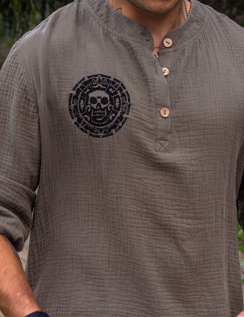 Men's shirt made of soft muslin cotton with Aztec Gold embroidery