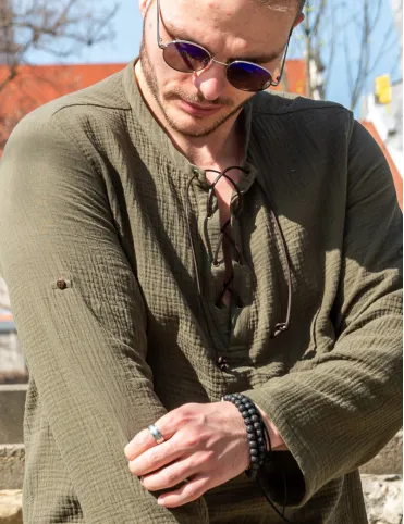 Men’s Summer Long Sleeve Shirt in Mid-Century Style, Boho style, Model Harald