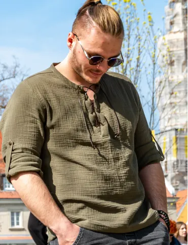 Men’s Summer Long Sleeve Shirt in Mid-Century Style, Boho style, Model Harald