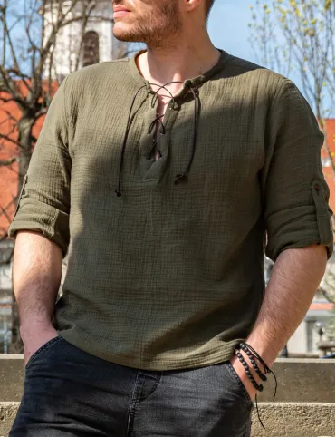 Men’s Summer Long Sleeve Shirt in Mid-Century Style, Boho style, Model Harald