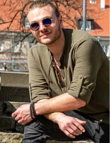 Men’s Summer Long Sleeve Shirt in Mid-Century Style, Boho style, Model Harald