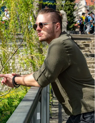 Men’s Summer Long Sleeve Shirt in Mid-Century Style, Boho style, Model Harald