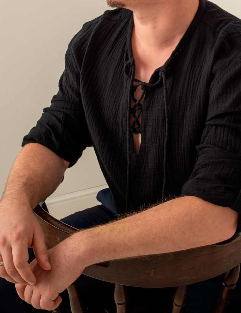 Herren Langarm-Musselinhemd Black