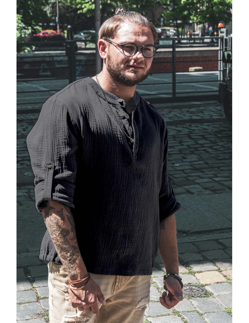 Koszula męska muślinowa kolor czarny