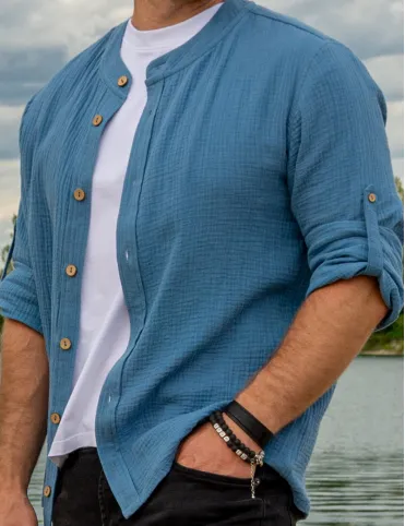 Men's muslin shirt denim color