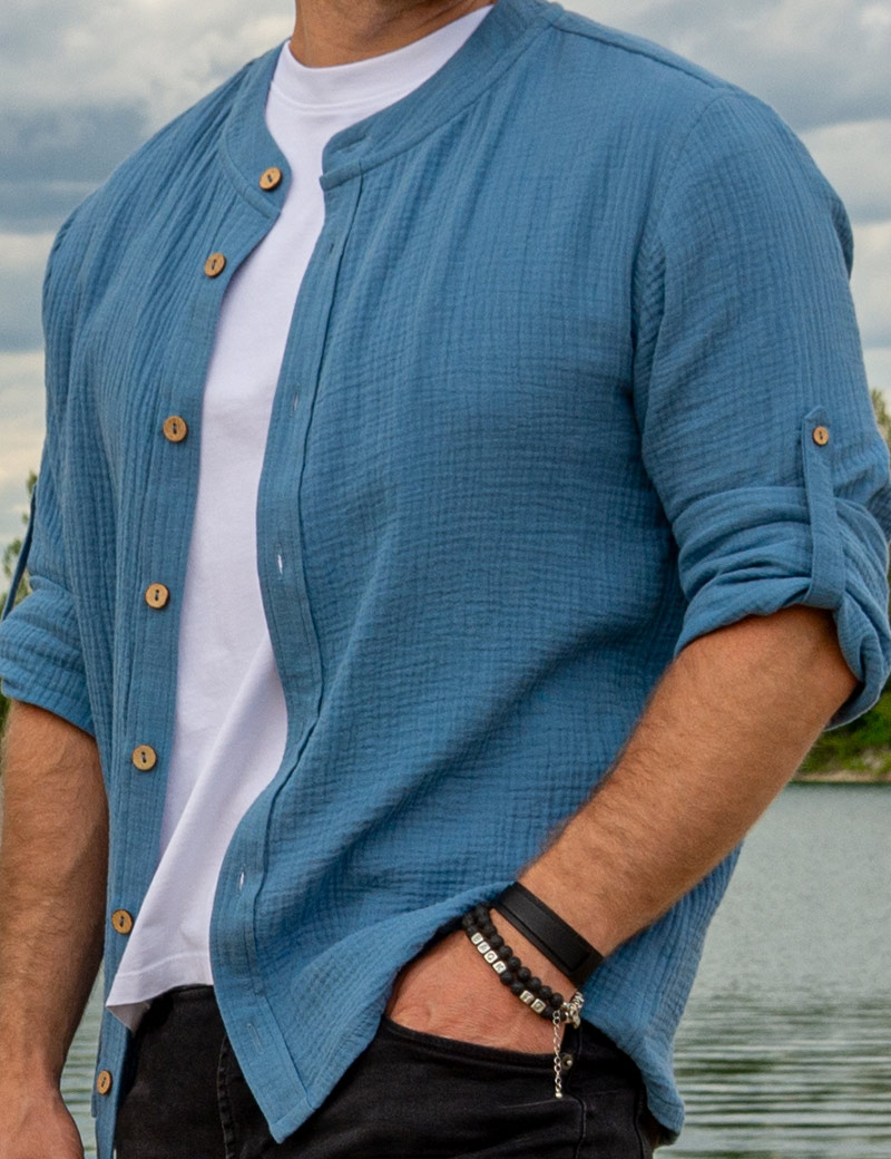 Herren Musselinhemd Denim Farbe