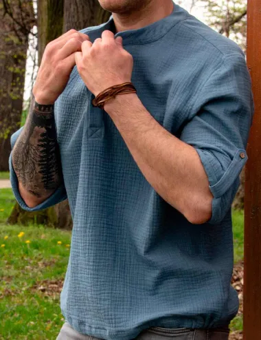 Men's muslin shirt denim color