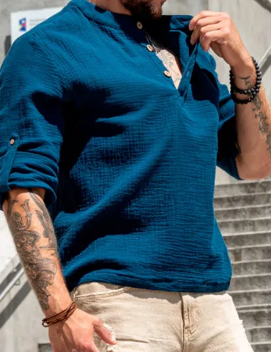 Men's muslin shirt Navy blue