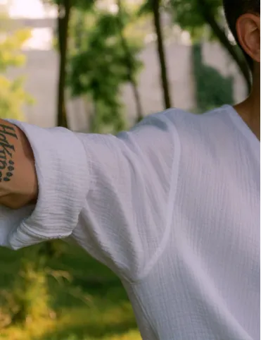 White men's muslin shirt with cord