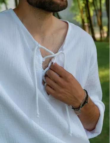 White men's muslin shirt with cord