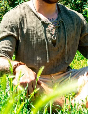 Men's long sleeve muslin shirt khaki