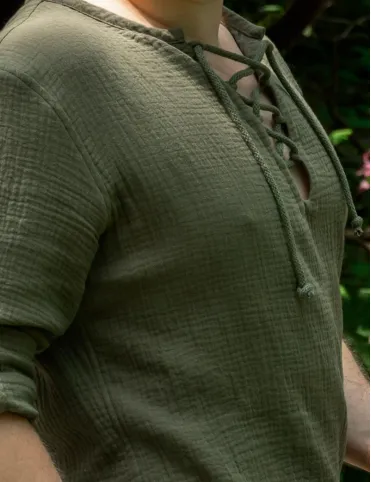 Men's long sleeve muslin shirt khaki