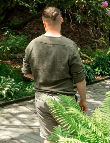 Men's long sleeve muslin shirt khaki