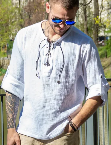 Men’s Summer Long Sleeve Shirt in Mid-Century Style, Model Harald