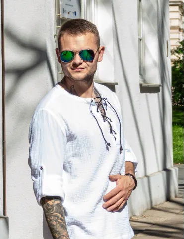 Men’s Summer Long Sleeve Shirt in Mid-Century Style, Model Harald