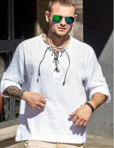 Men’s Summer Long Sleeve Shirt in Mid-Century Style, Model Harald