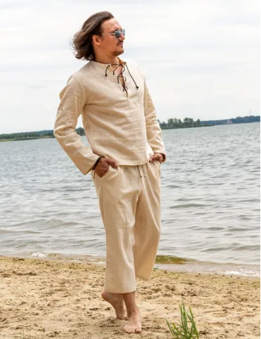 Men's linen cropped trousers - lightweight, natural, made for summer