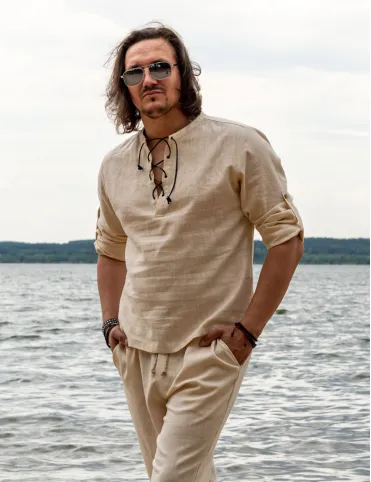 Men's linen cropped trousers - lightweight, natural, made for summer