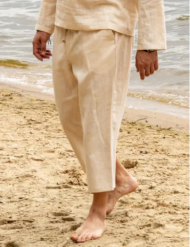 Men's linen cropped trousers - lightweight, natural, made for summer