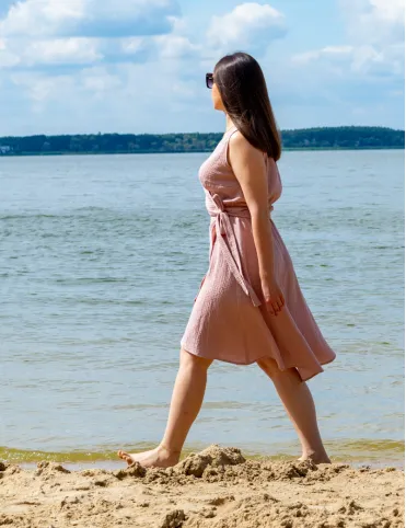 Women's Pink Boho Muslin Dress with belt and wrap neckline Mindy