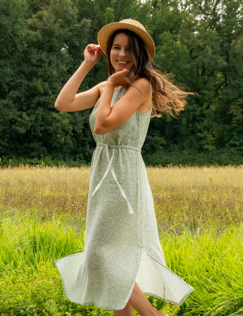 Green Boho Muslin Dress with Adjustable Straps dress Emili