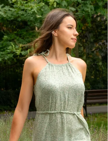 Green Boho Muslin Dress with Adjustable Straps dress Emili