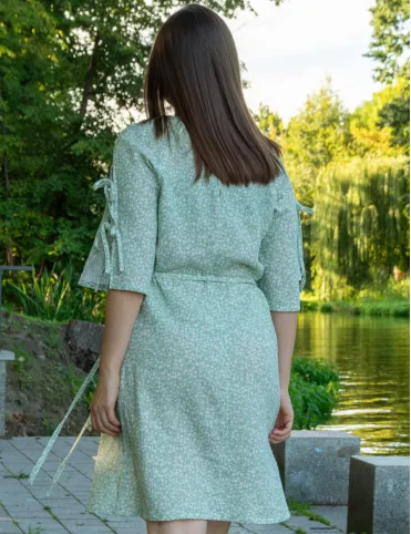 Damenkleid mit Blumenmuster, knielang, mit dekorativen Schleifen an den Ärmeln Bridget