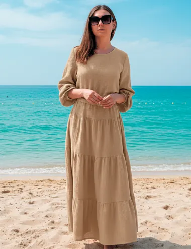 Long Dress Muslin with Elasticated Waist Sandra