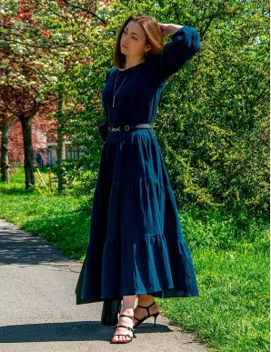 Dark blue muslin maxi dress Sandra