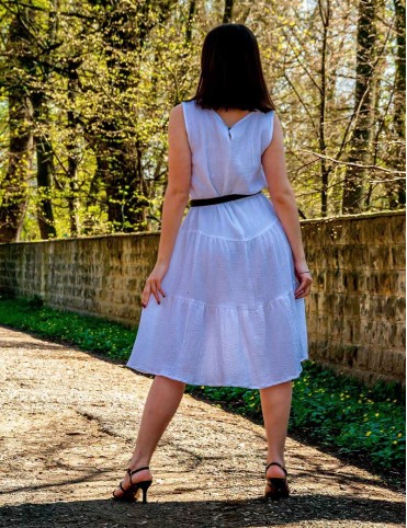 White muslin boho knee-length dress