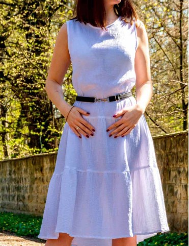 White muslin boho knee-length dress