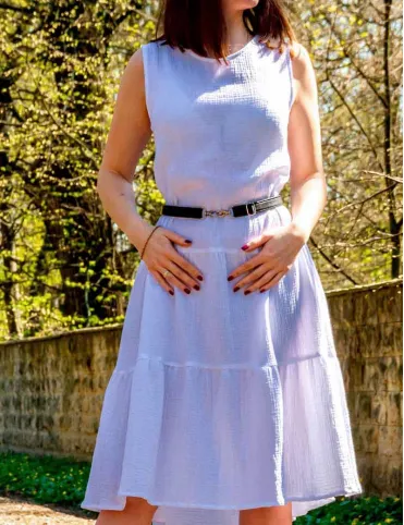 White muslin boho knee-length dress