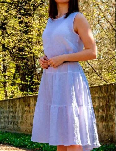 White muslin boho knee-length dress