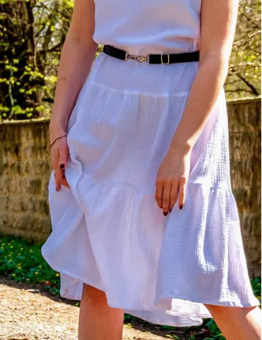 White muslin boho knee-length dress
