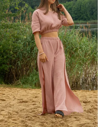 Loose women's palazzo pants with wide pants and side slits HAREMKI