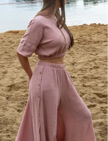 Loose women's palazzo pants with wide pants and side slits HAREMKI