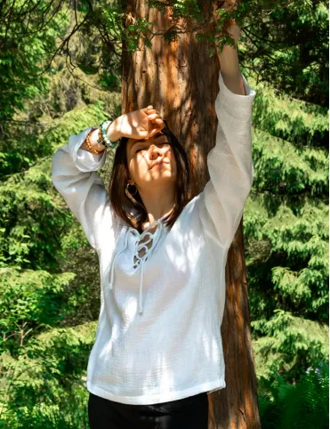 White muslin women's folk style shirt